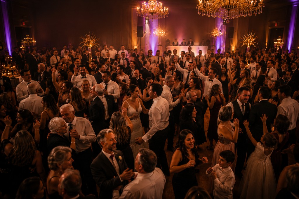 Ballroom dance floor filling with guests and energy