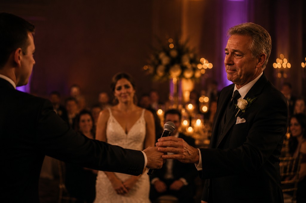 Microphone being handed for a wedding toast